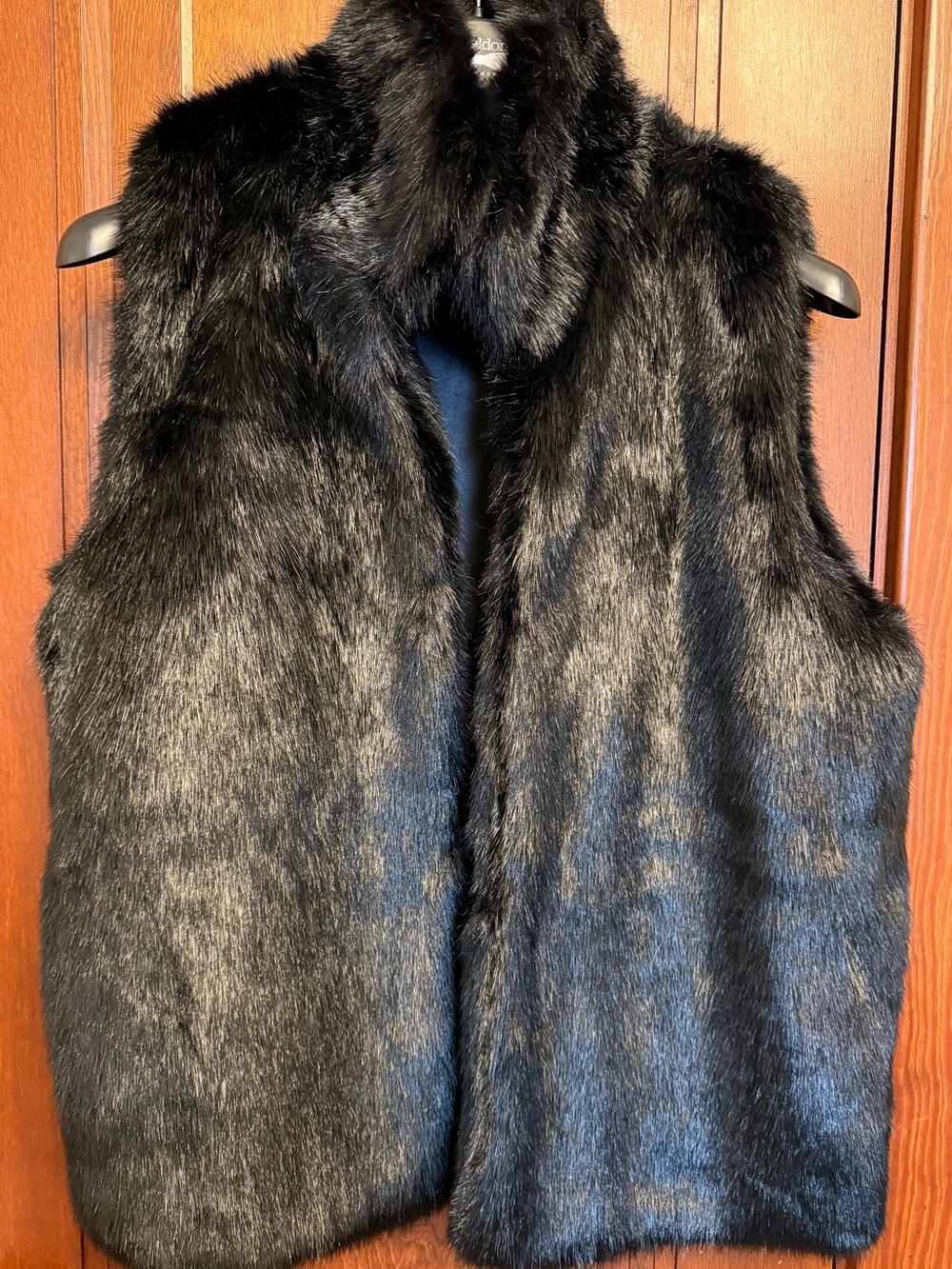 RENVY Black Faux Fur Vest | Soft Plush Open Front One Size